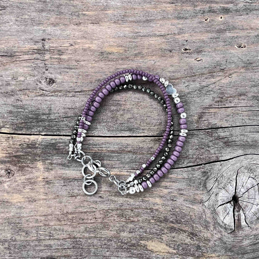 Sølv Armebånd med Pyritt/Seed Beads - 669