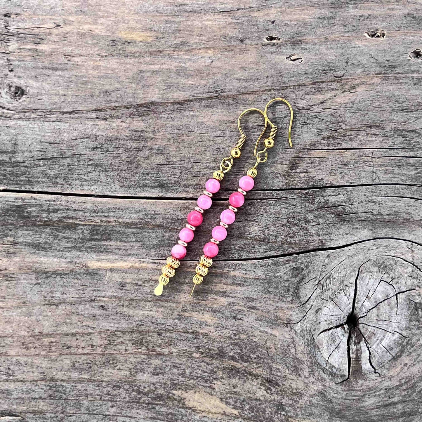 Øredobber i Gull med Rhodokrositt - 60 mm - 735