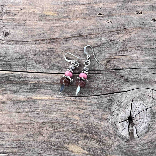 Øredobber i Sølv med Rhodonitt/agat - 40 mm - 739