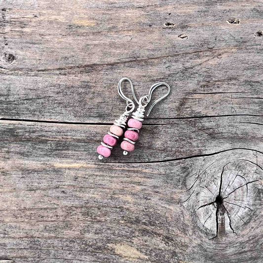 Øredobber i Sølv med Rhodonitt - 40 mm - 740