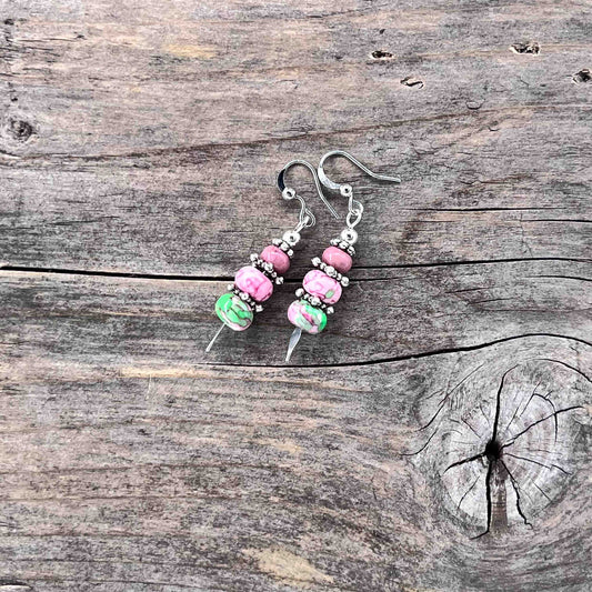 Øredobber i Sølv med Rainforest Flower stone/Rhodonitt - 50 mm - 741