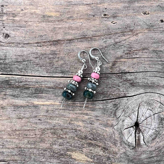 Øredobber i Sølv med Rhodonitt/agat - 50 mm - 742