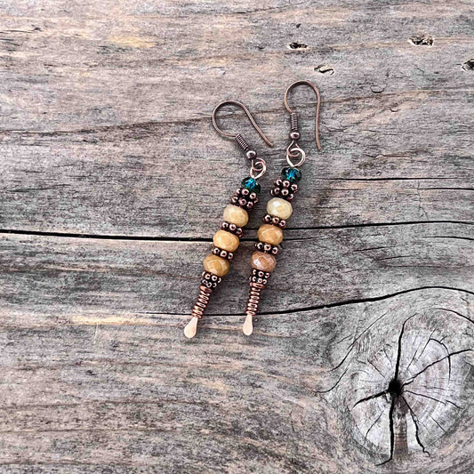 Øredobber i Kobber med Aventurin - 65 mm - 748