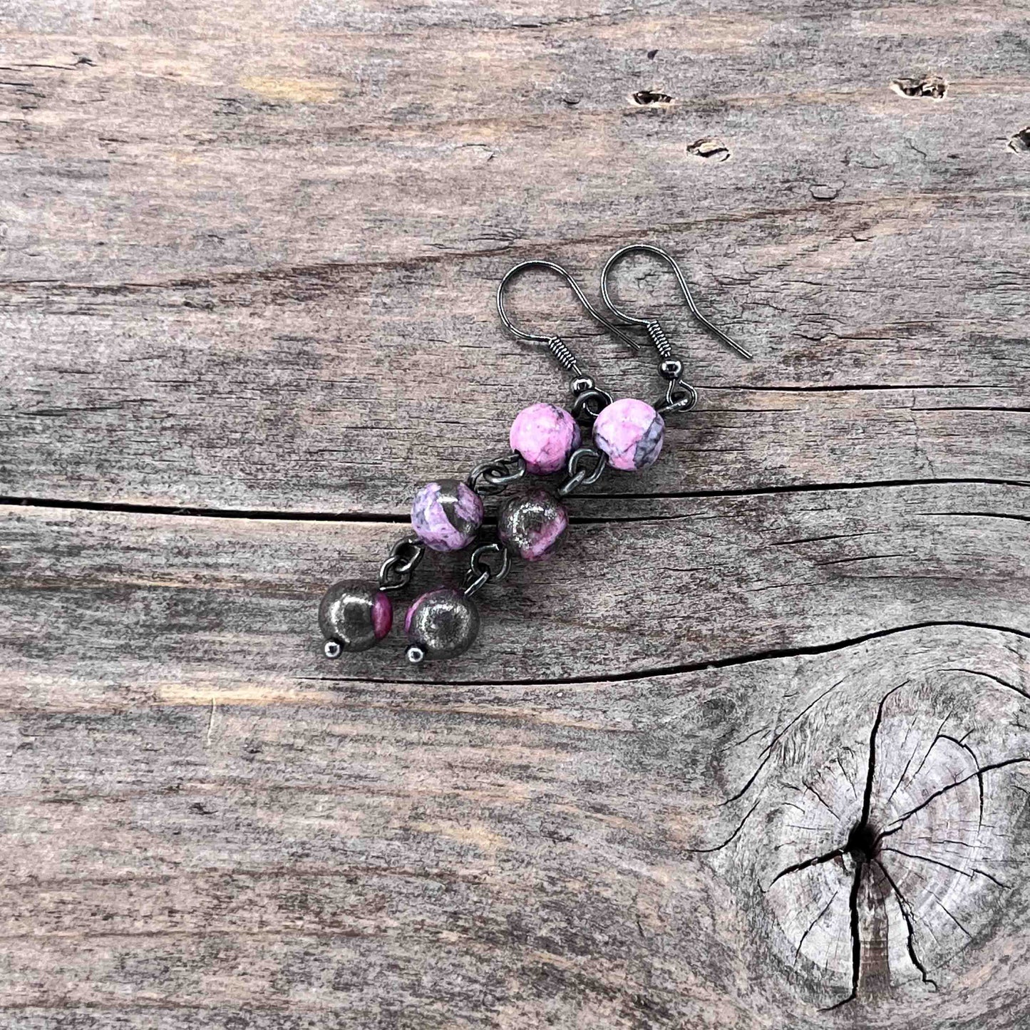 Gunmetal Øredobber med Pyritt - 60 mm - 751