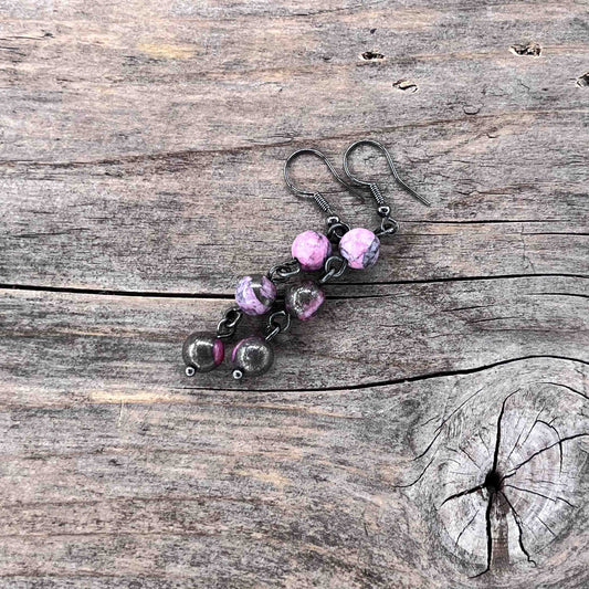 Gunmetal Øredobber med Pyritt - 60 mm - 751