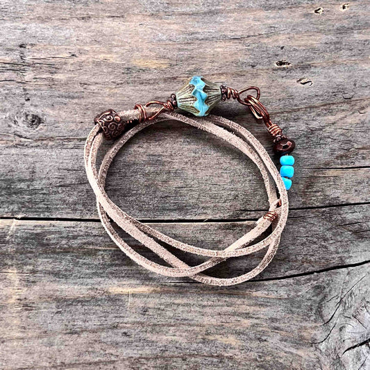 Armbånd i Kobber med Skinn - 806