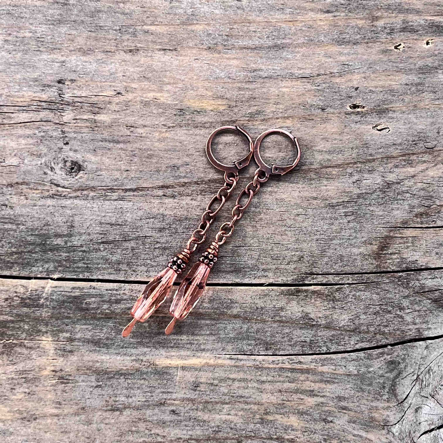 Øredobber i Kobber med Glassperler - 65 mm - 807