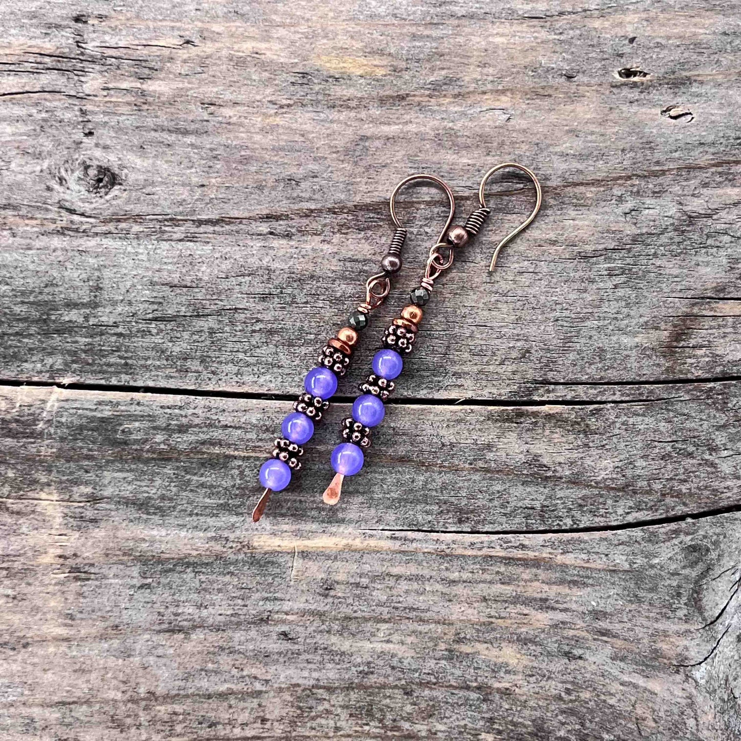 Øredobber i Kobber med Kalsedon/Pyritt - 55 mm - 813