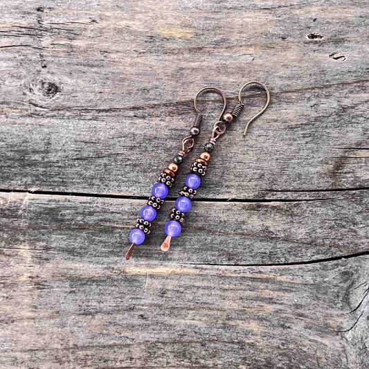 Øredobber i Kobber med Kalsedon/Pyritt - 55 mm - 813