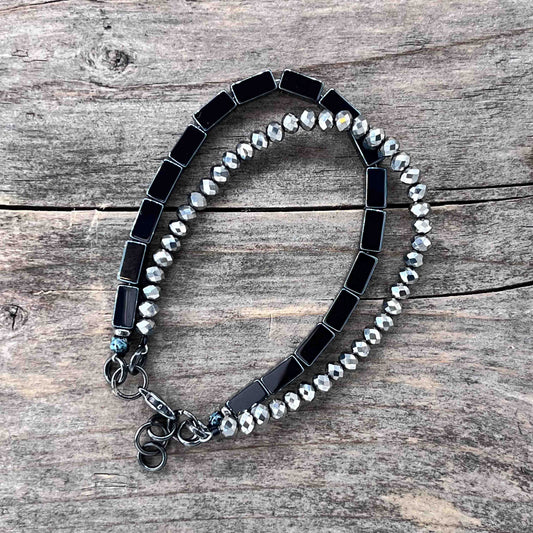 Gunmetal Armbånd med Hematitt - dobbel - 819