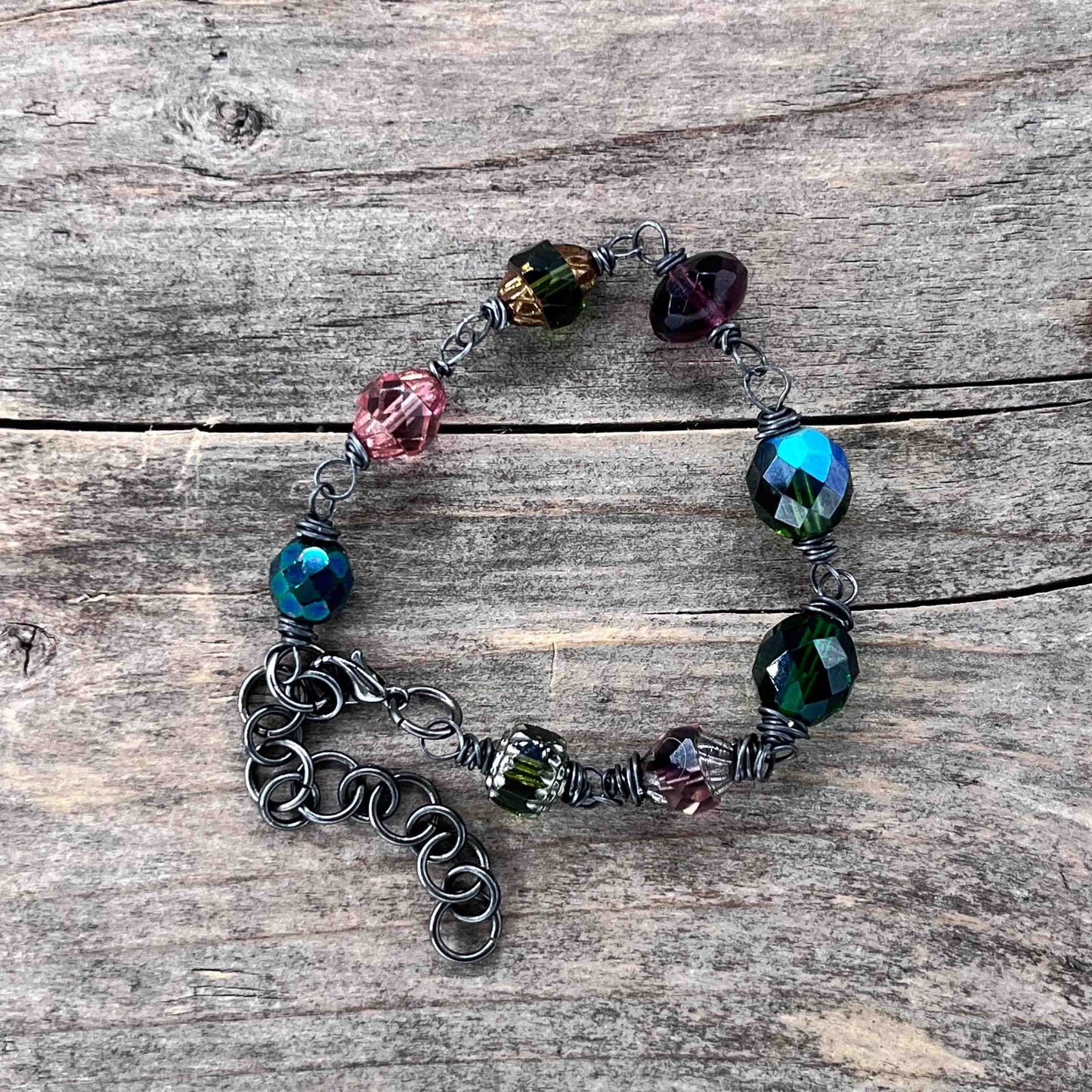 Gunmetal Armbånd med glass - 820