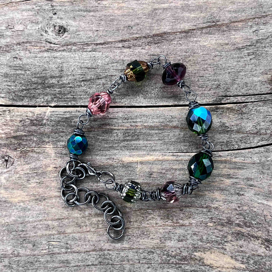 Gunmetal Armbånd med glass - 820