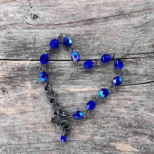 Gunmetal Armbånd med glass - 821