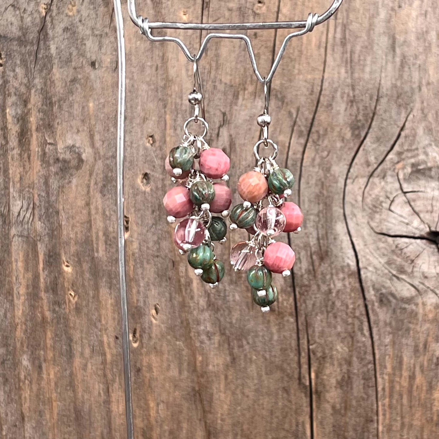 Øredobber i Sølv med Rhodonitt - 50 mm - 846