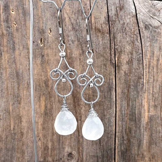 Øredobber i Sølv med Månesten - 70 mm - 852