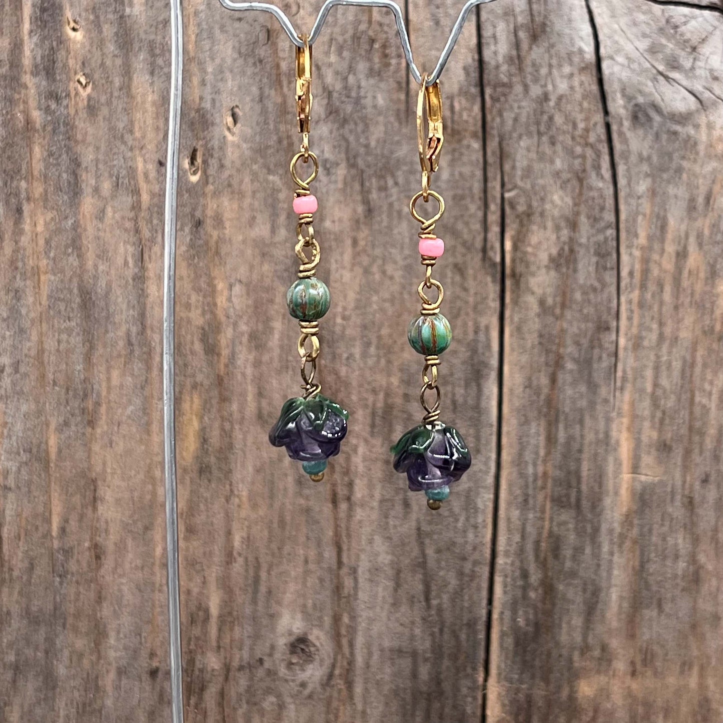 Øredobber i Messing med Glassperle - 50 mm - 880