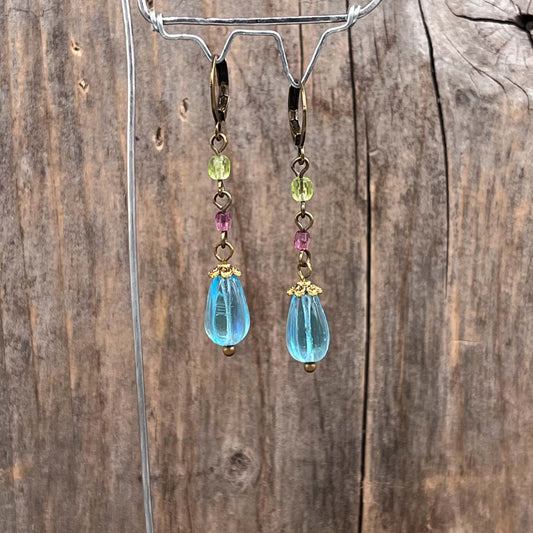 Øredobber i Messing med Glassperle - 50 mm - 881