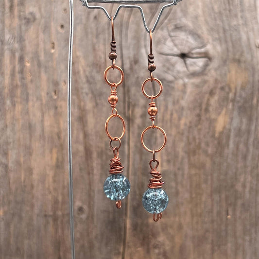 Øredobber i Kobber med Glassperler - 75 mm - 884