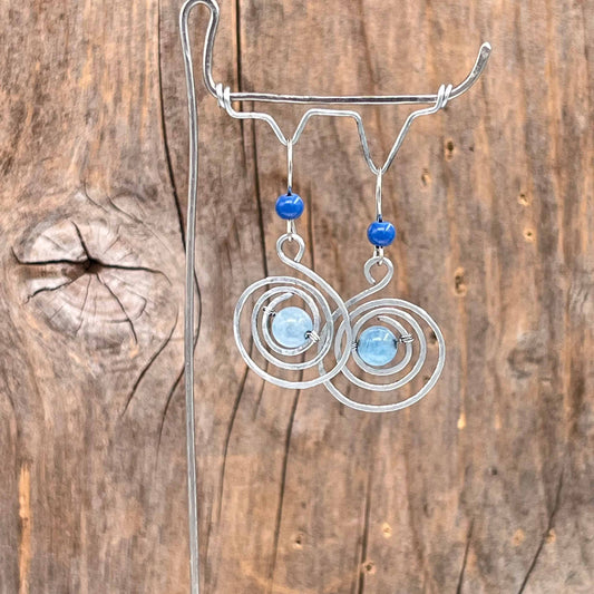 Øredobber i Sølv med Jade (lyseblå) - 40 mm - 937