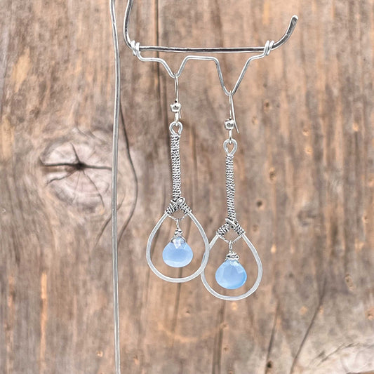 Øredobber i Sølv med Kalsedon - 55 mm - 941