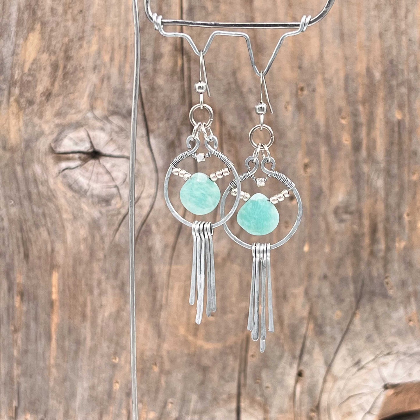 Øredobber i Sølv med Amazonitt - 65 mm - 943