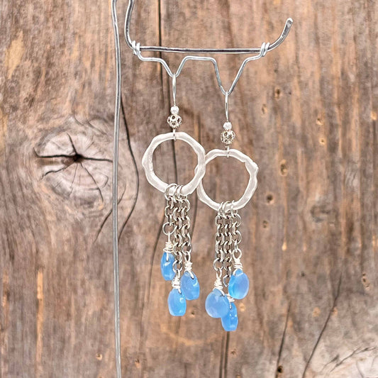 Øredobber i Sølv med Kalsedon - 65 mm - 944