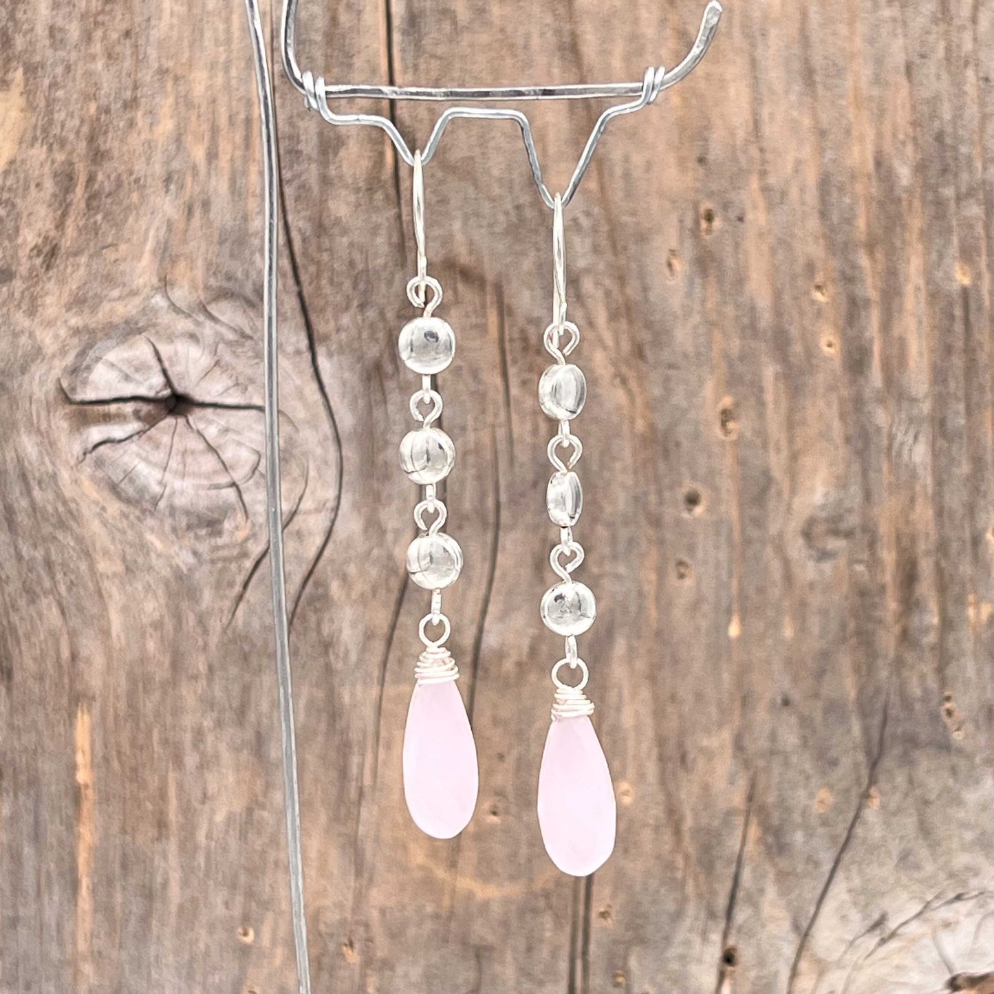 Sølv Øredobber med Rosa Quartz - 70 mm - 946
