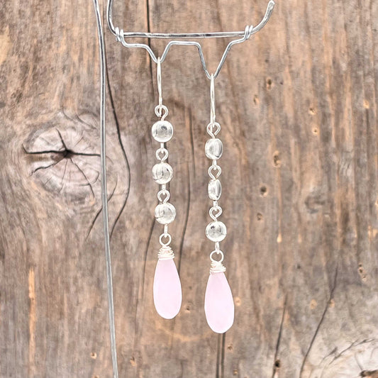 Sølv Øredobber med Rosa Quartz - 70 mm - 946