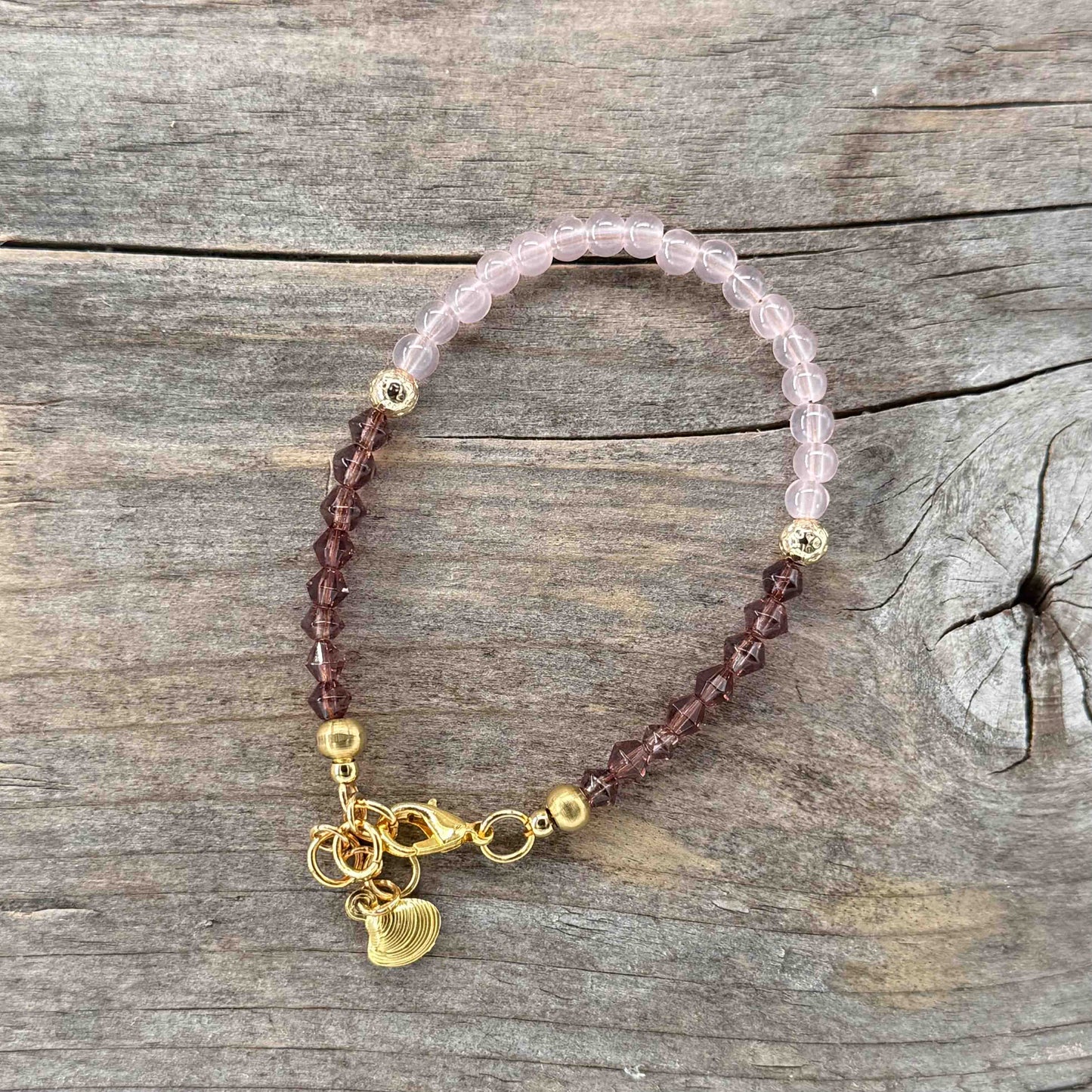Messing Armbånd med Glass(Lys rosa/gammelrosa)