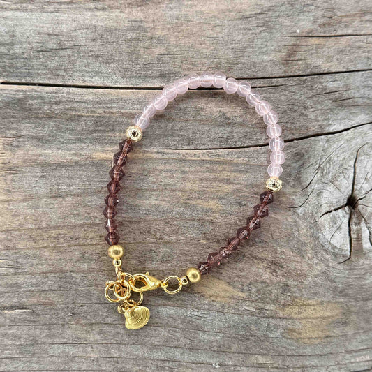 Messing Armbånd med Glass(Lys rosa/gammelrosa)