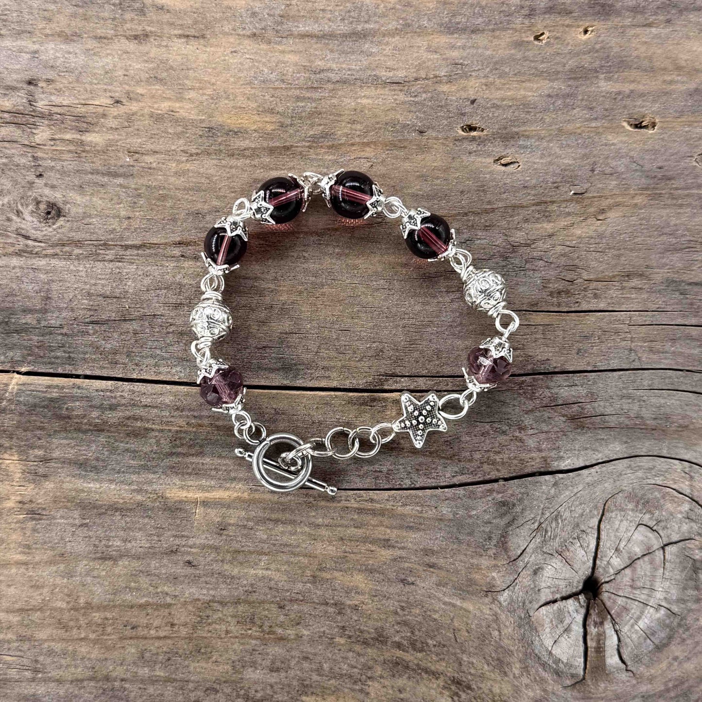 Sølv Armbånd med Glass lenke (gammelrosa)