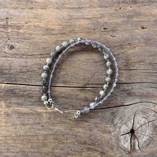 Sølv Armbånd med Ametyst/Jasper (spindel) dobbel