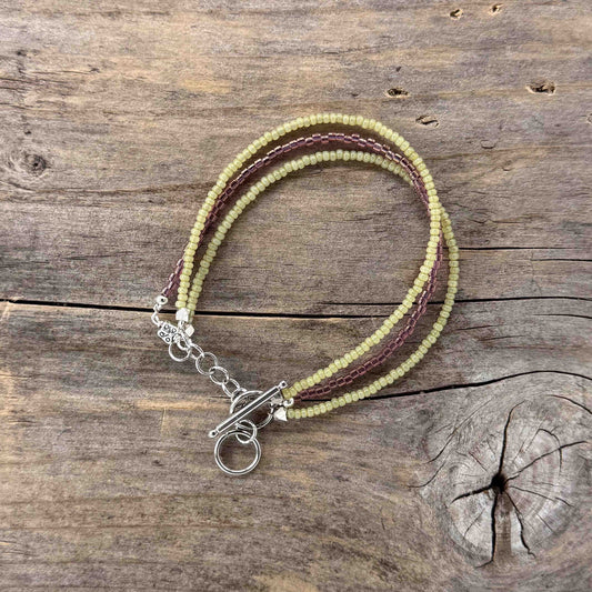 Sølv Armbånd med Glass-trippel (seedbeads)