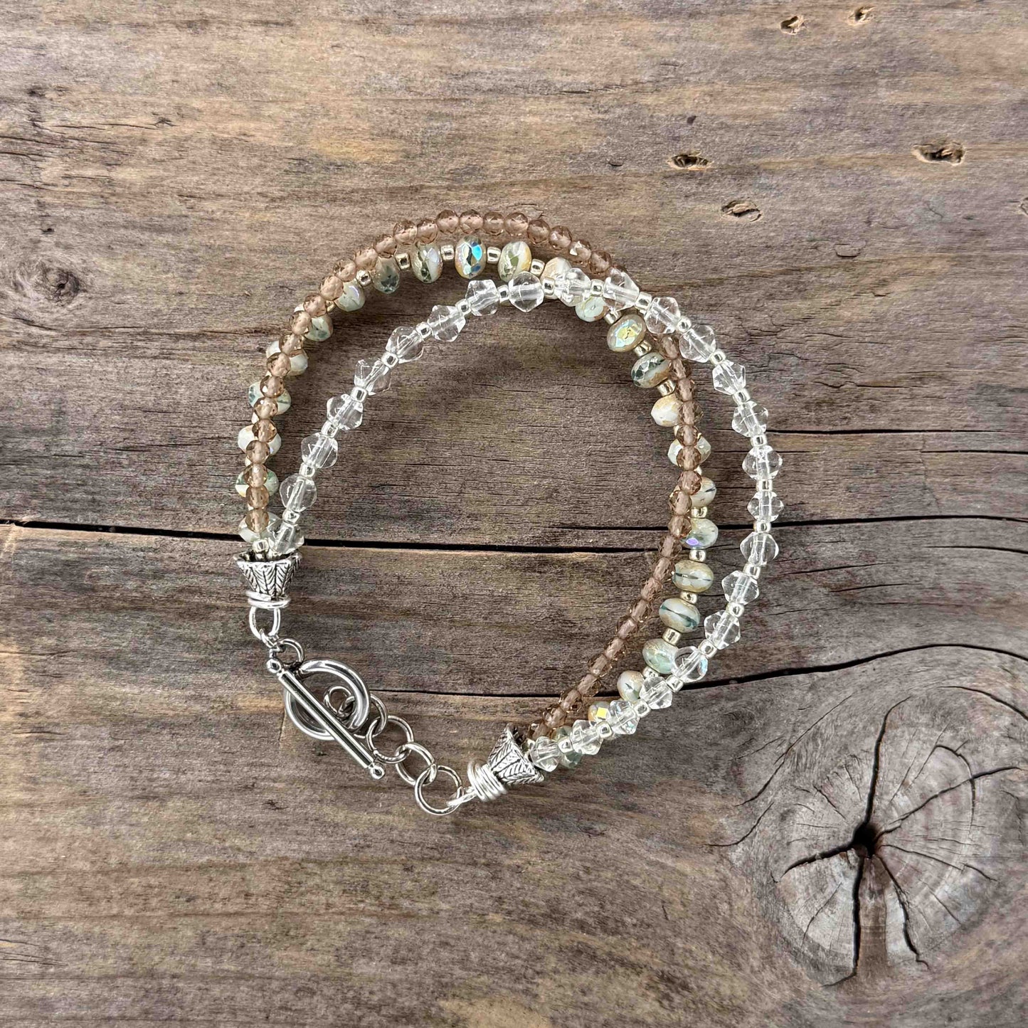 Sølv Armbånd med Kvarts (røyk)/glass trippel