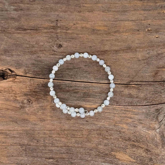 Sølv Armbånd (Memorywire) med Jade (3 mm Burma)
