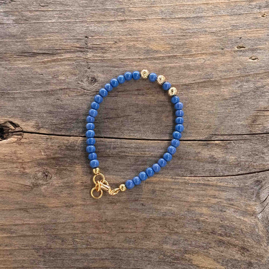 Messing Armbånd med Glass (5 mm mørkblå)