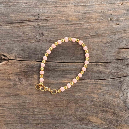 Messing Armbånd med Glass (5 mm lys rosa)