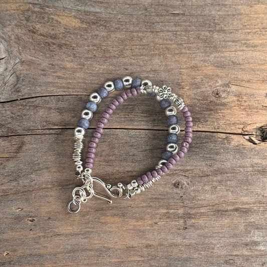Sølv Armbånd med Glass (dobbel lilla)