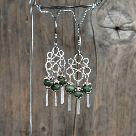 Sølv Chandelier Øredobber med Jade/sølv wire