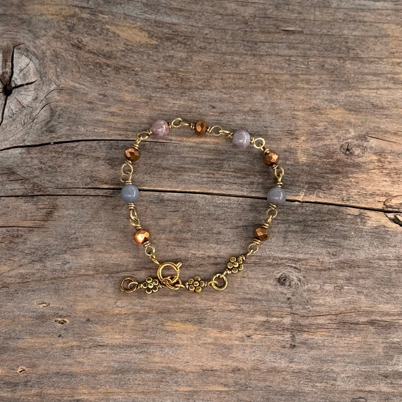 Messing Armbånd med Opal/blå kvarts