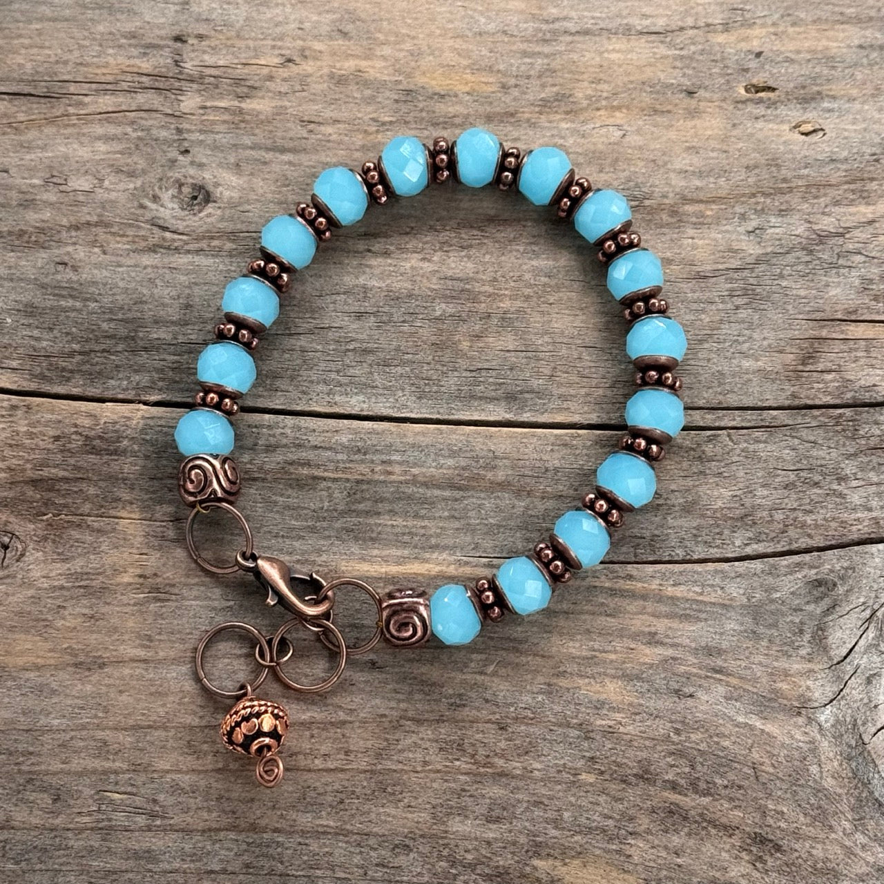 Kobber Armbånd med Glass (lyseblå)