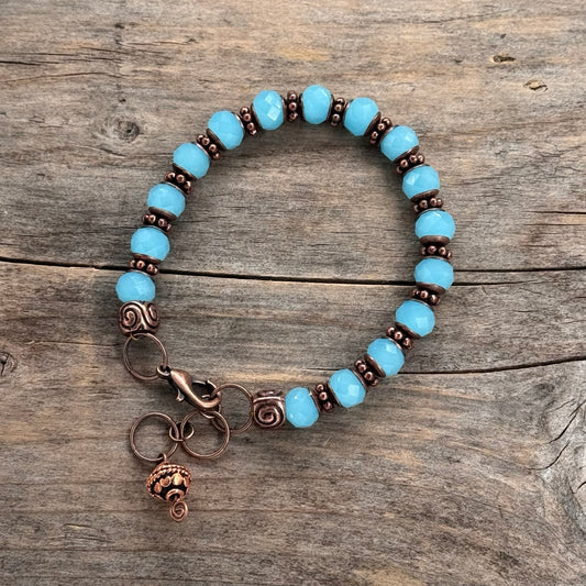 Kobber Armbånd med Glass (lyseblå)