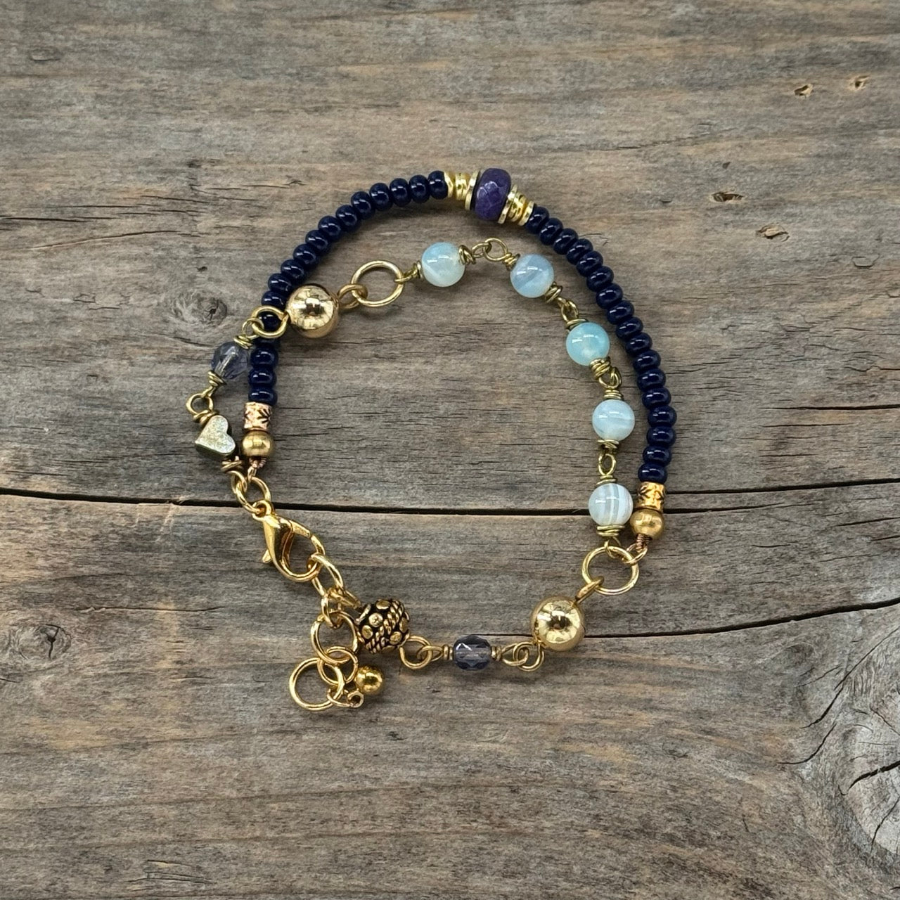 Messing Armbånd med Agat/Glass (dobbel)