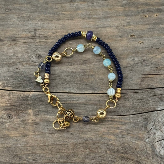 Messing Armbånd med Agat/Glass (dobbel)