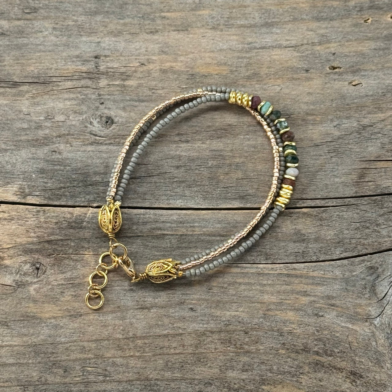 Messing Armbånd med Jasper/Glass trippel