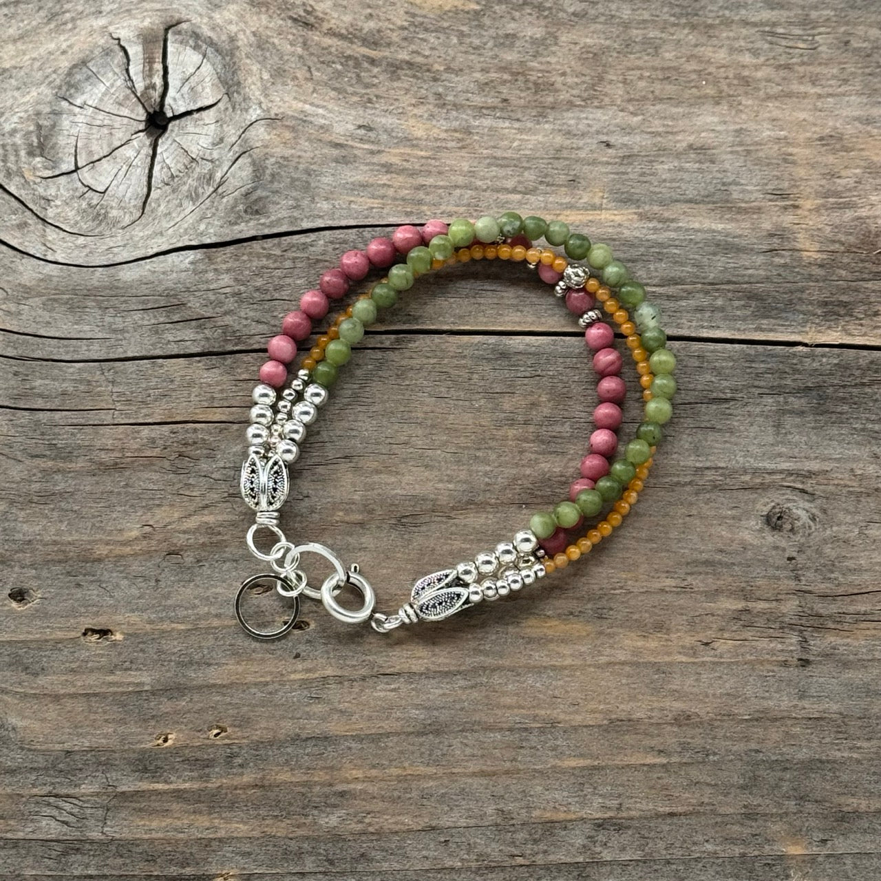Sølv Armbånd med Jade/Rhodonitt/925