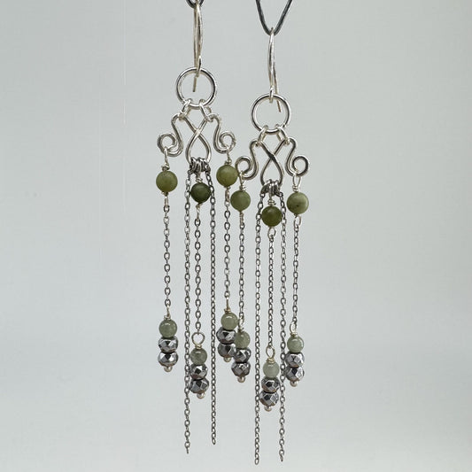 Sølv Chandelier med Jade/Hematitt/Sølv wire