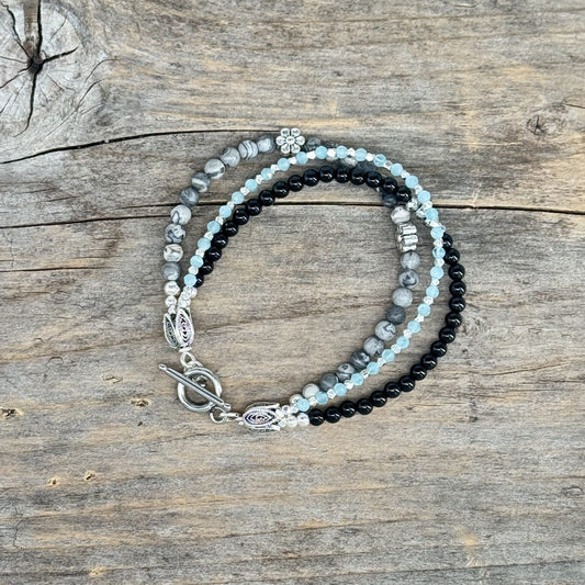 Sølv Armbånd med Onyx/Kalsedon/Jasper/Sølv kuler